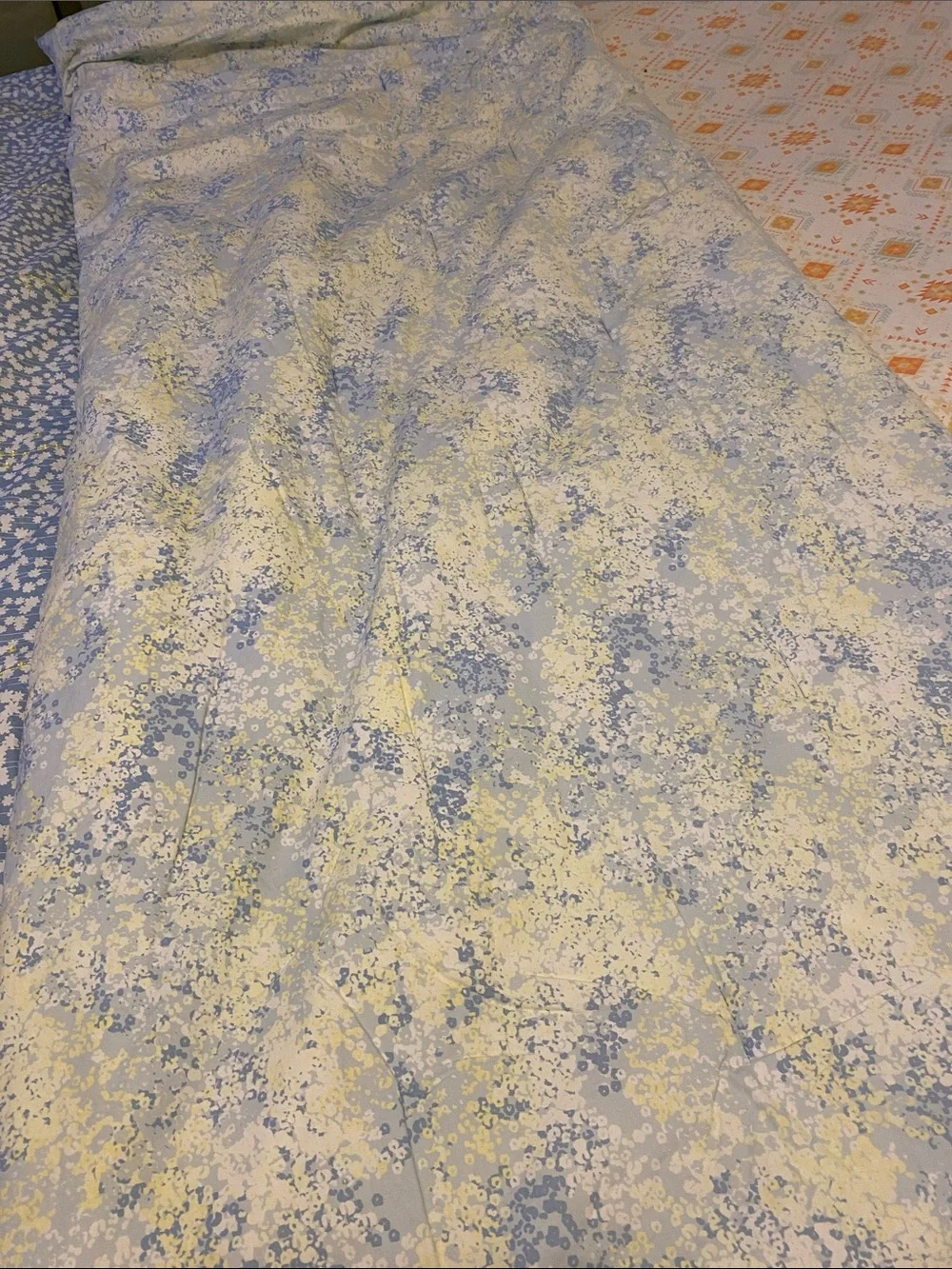 Blue Floral Stripe Comforter Cover with Yellow Accents, reversible, very nice
